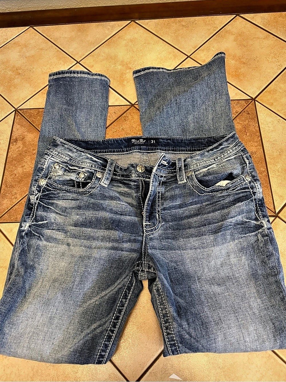 Miss Me Mid-Rise Boot Cut Jeans in Blue Waist 31
